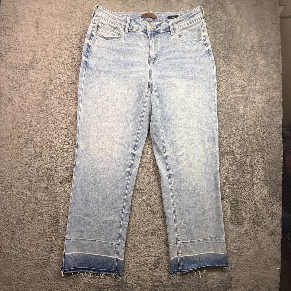 Judy Blue Wide Leg Release Hem Light Wash Jeans Stretch Denim Womens 14W 34x32